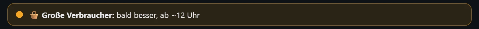 Der Hinweis auf der Startseite: Große Verbraucher: bald besser, ab etwa 12 Uhr